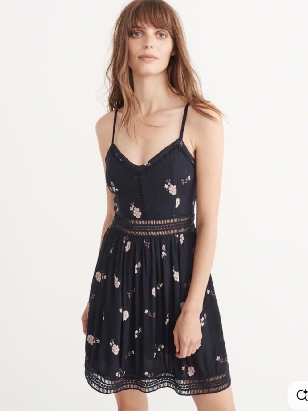 Abercrombie & Fitch Navy Floral Lace-Trim Mini Slip Dress